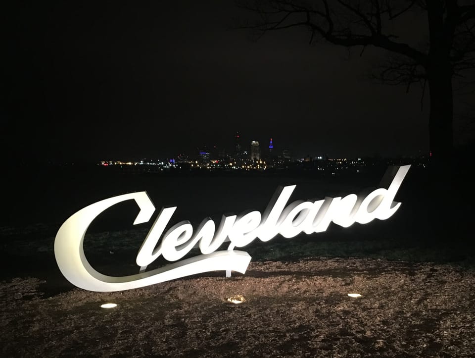 The Cleveland sign is only 3 miles away with dramatic backdrop of downtown Cleve