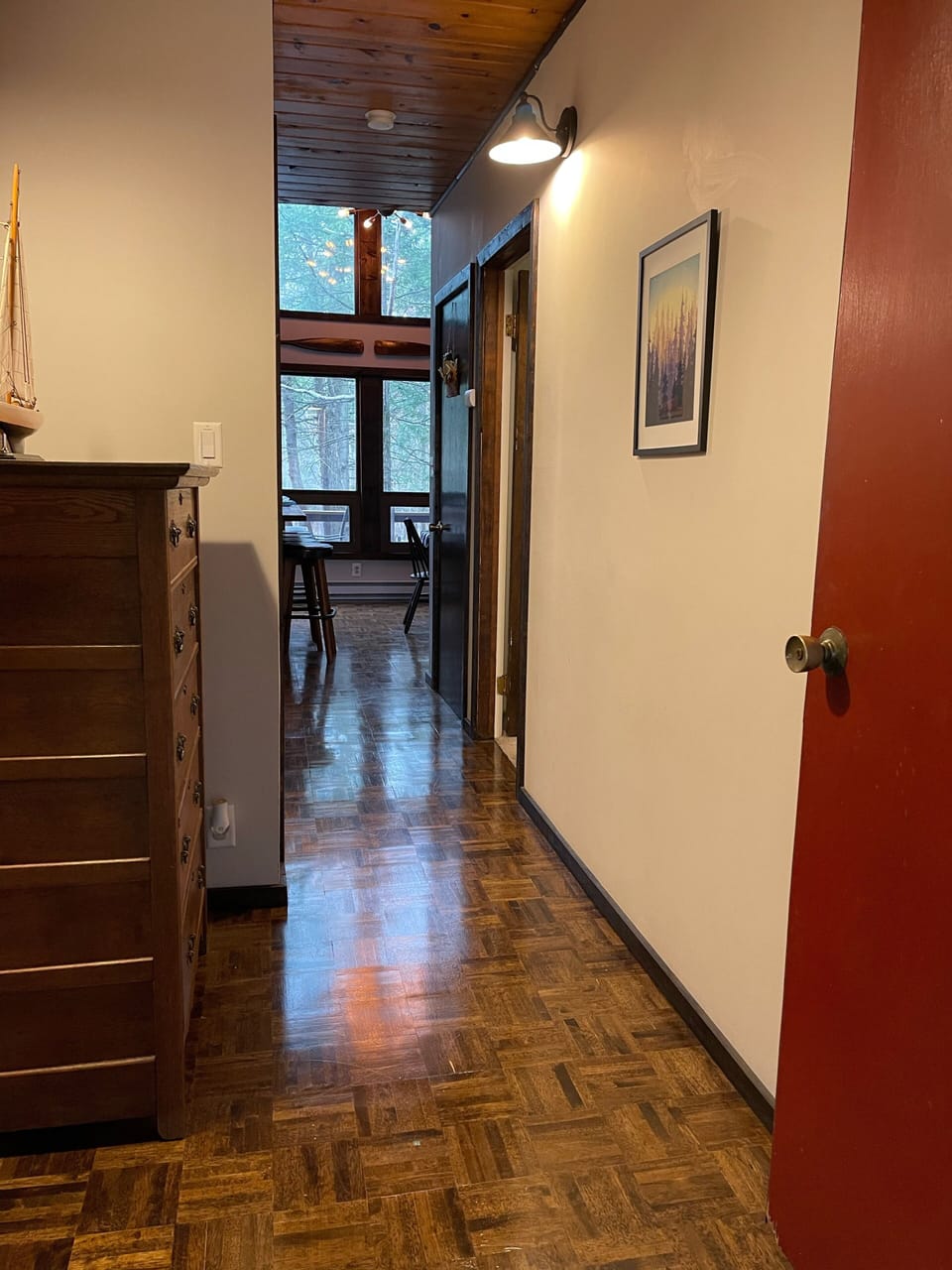 View looking down hallway from Living Room to Kitchen