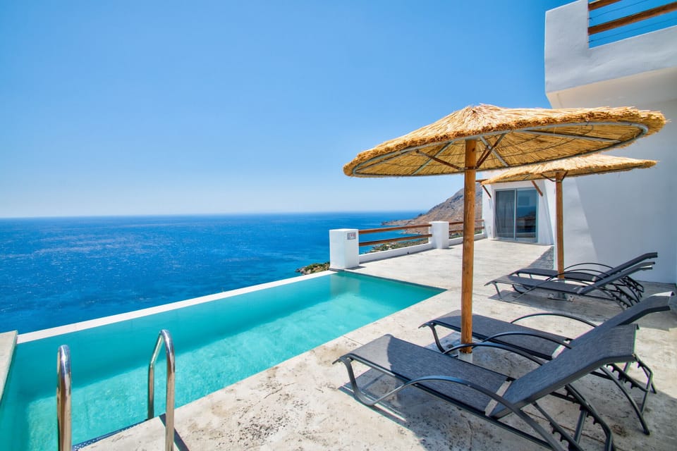 Swimming pool area of Incredible sea view, private pool, near tavern, Plakias, Crete