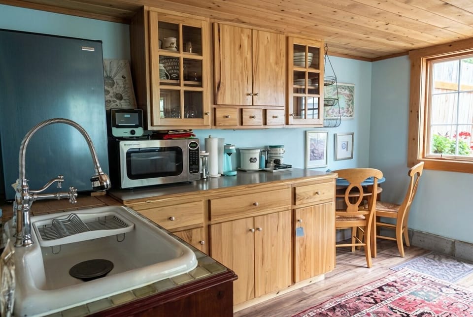 Just a kitchenette, but very well equipped for cooking. See kitchenette details.