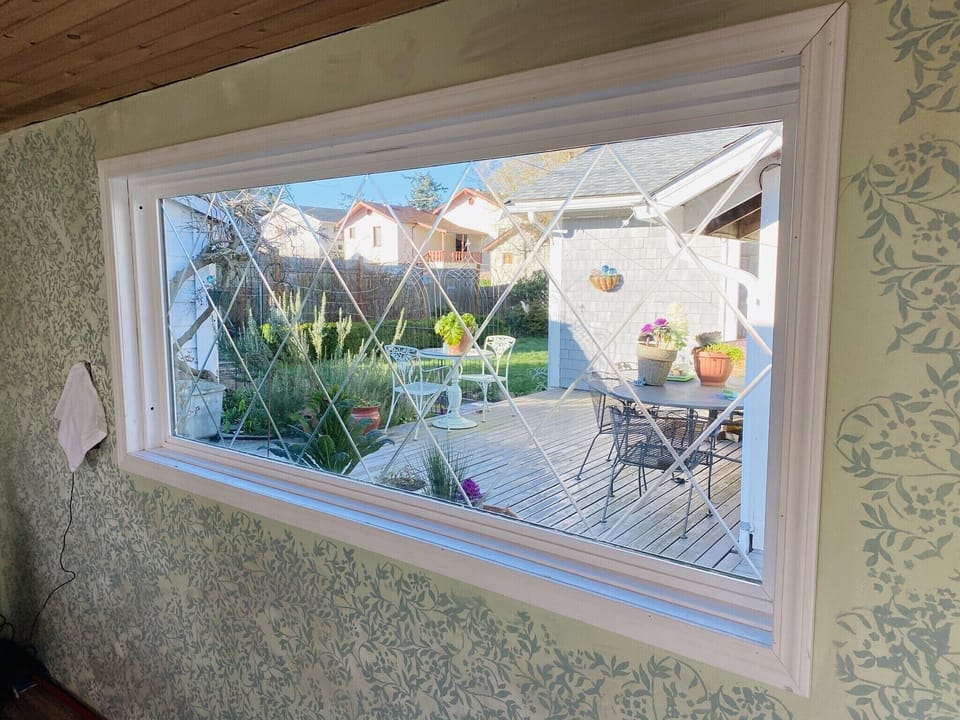 The light is lovely through this diamond etched window, now covered, out to yard