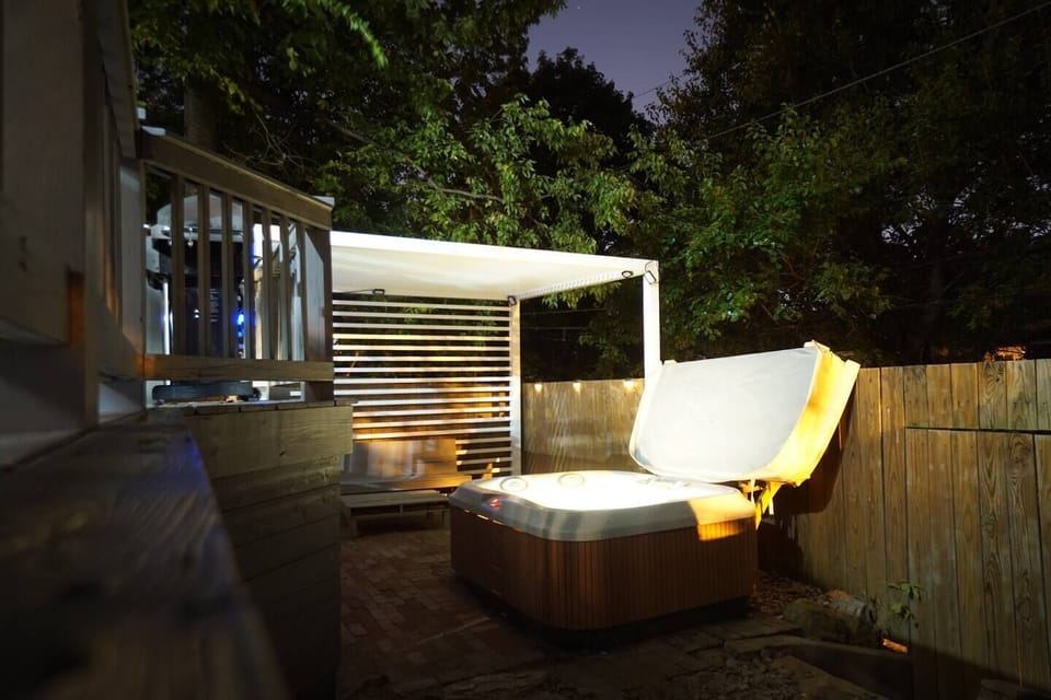 Backyard hot tub view