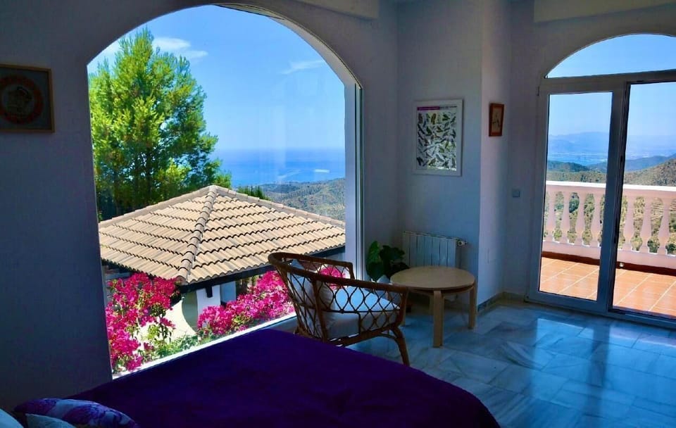 View from the window. Bedroom with panoramic sea view