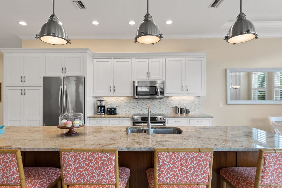 Stylish bar seating offers a casual yet refined dining experience.