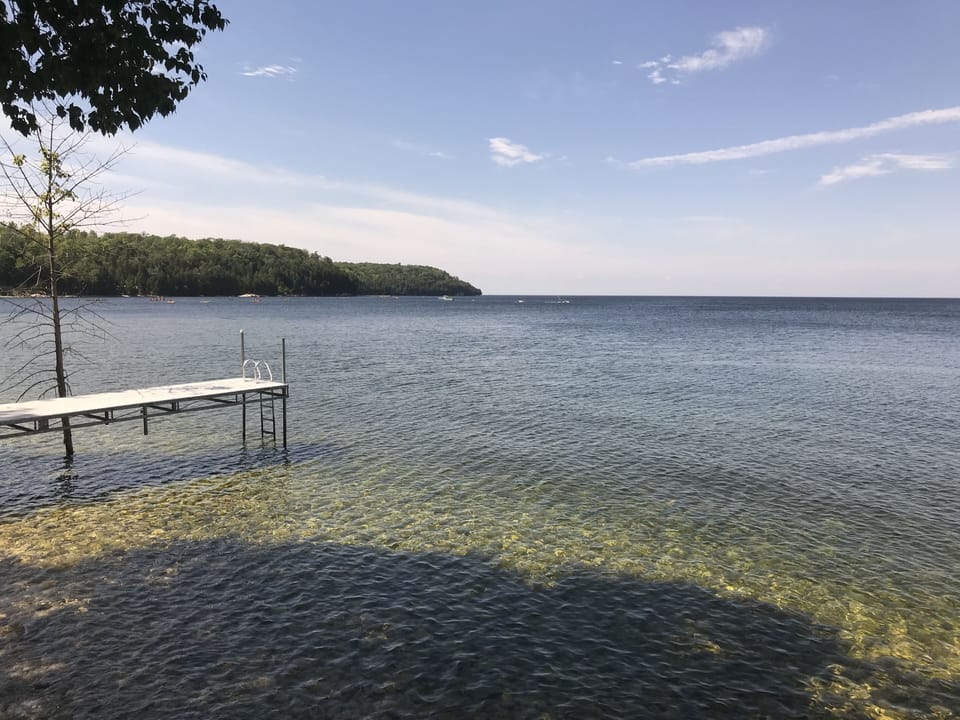Private Pier and Death's door Bluff (photo taken from outdoor eating area deck)