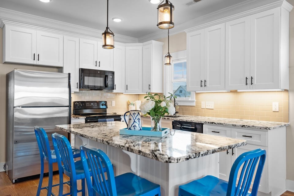 Kitchen and island