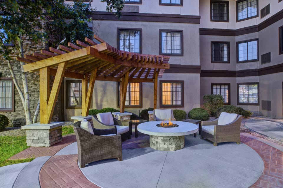 Chat with friends and family on the outdoor patio.