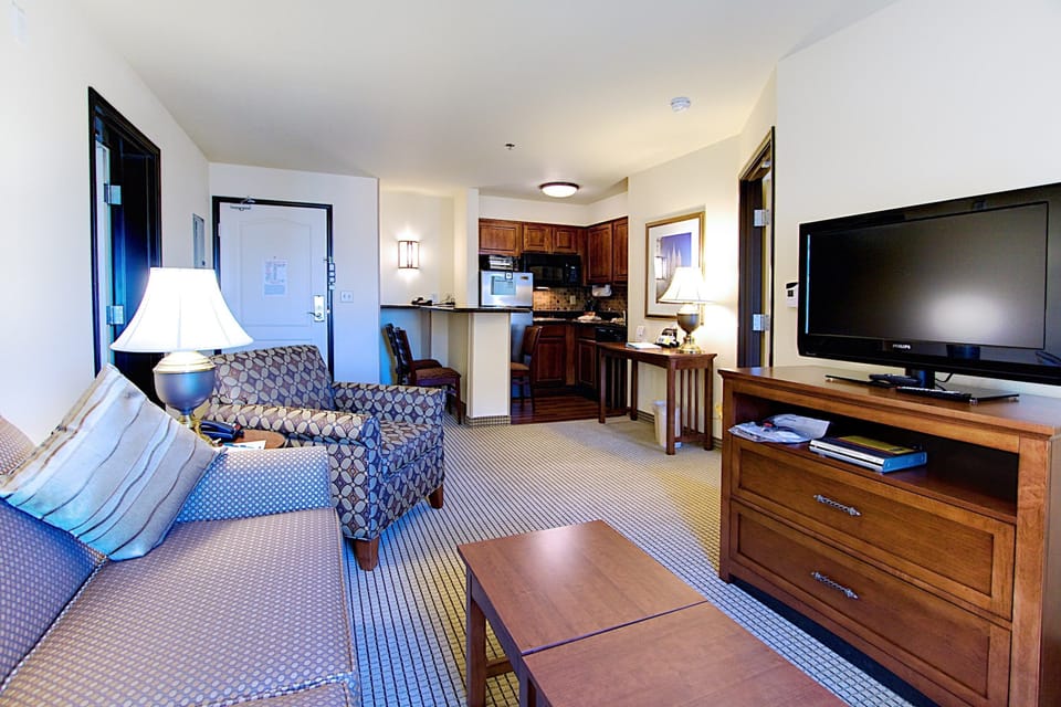 Kick back your feet and relax in the cozy living area.