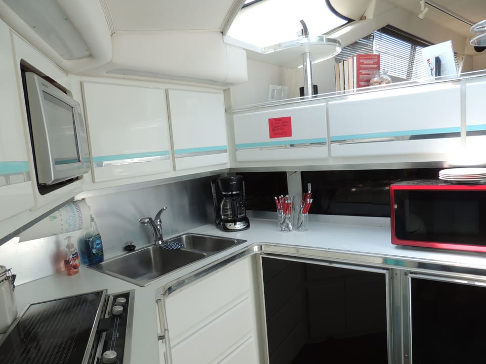 A roomy galley (for two) with everything needed to prepare a delicious meal