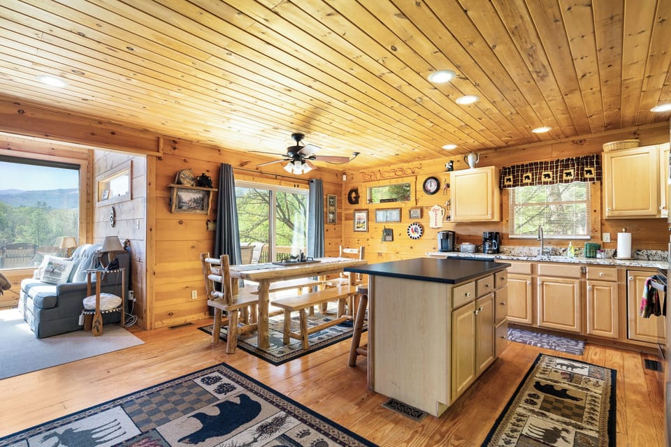 Kitchen and dining area, large dining table 