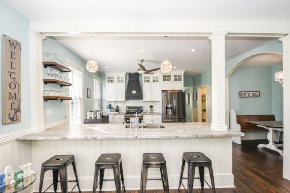 Counter seating for meals and cocktails.