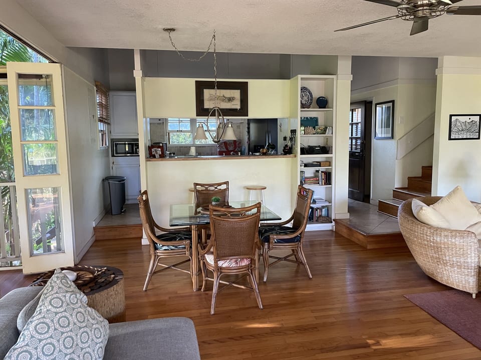 Indoor dining table for 4 plus 2 stools at kitchen bar