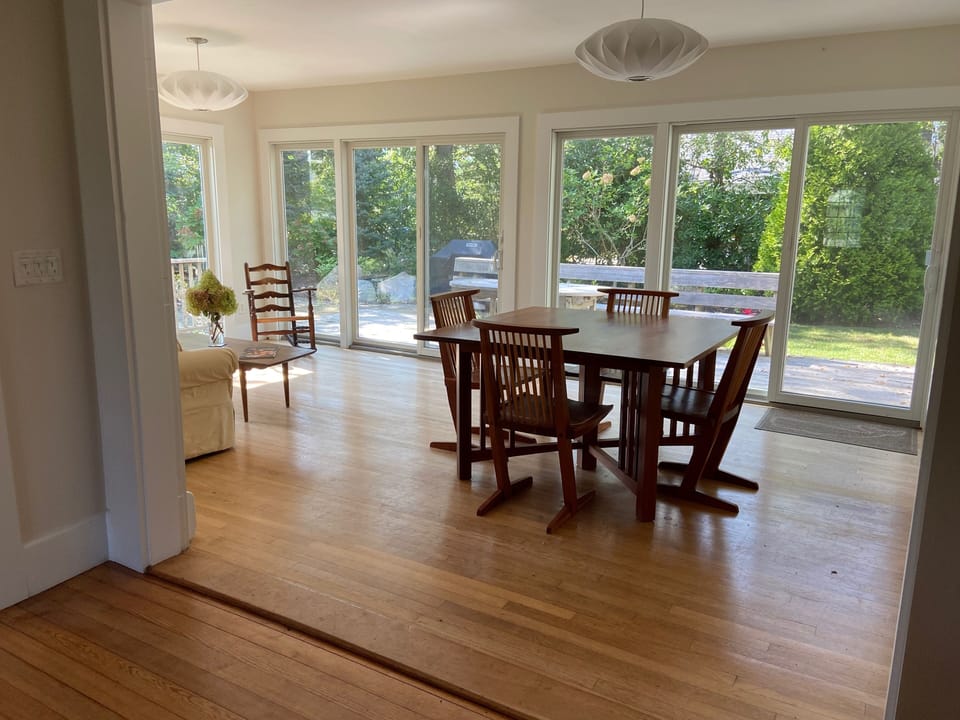 Dining table expands to seat 8 for meals or games and puzzles. 