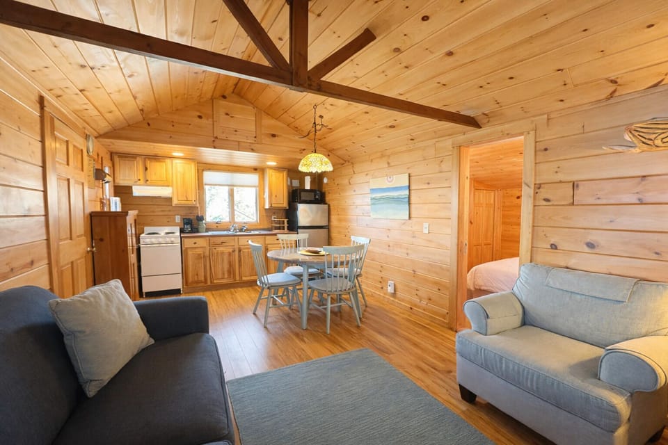 Open living/ dining/ kitchen area.