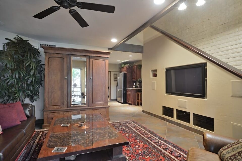 Living Room flowing into Kitchen Area.