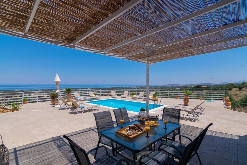 Swimming pool area of Modern villa with unlimited sea views with private pool, Agia Triada, Rethymno,Crete