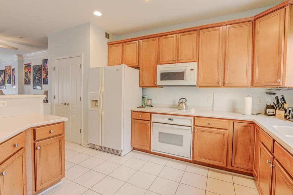 Full size appliances and ample counterspace make cooking for your group a breeze. The open layout means the chef is still part of the action.