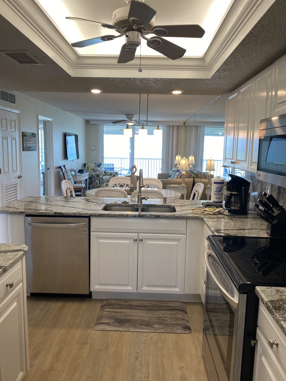 View of beach from kitchen