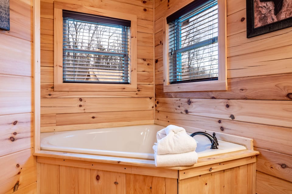 Huge soaking tub in the Master Bathroom