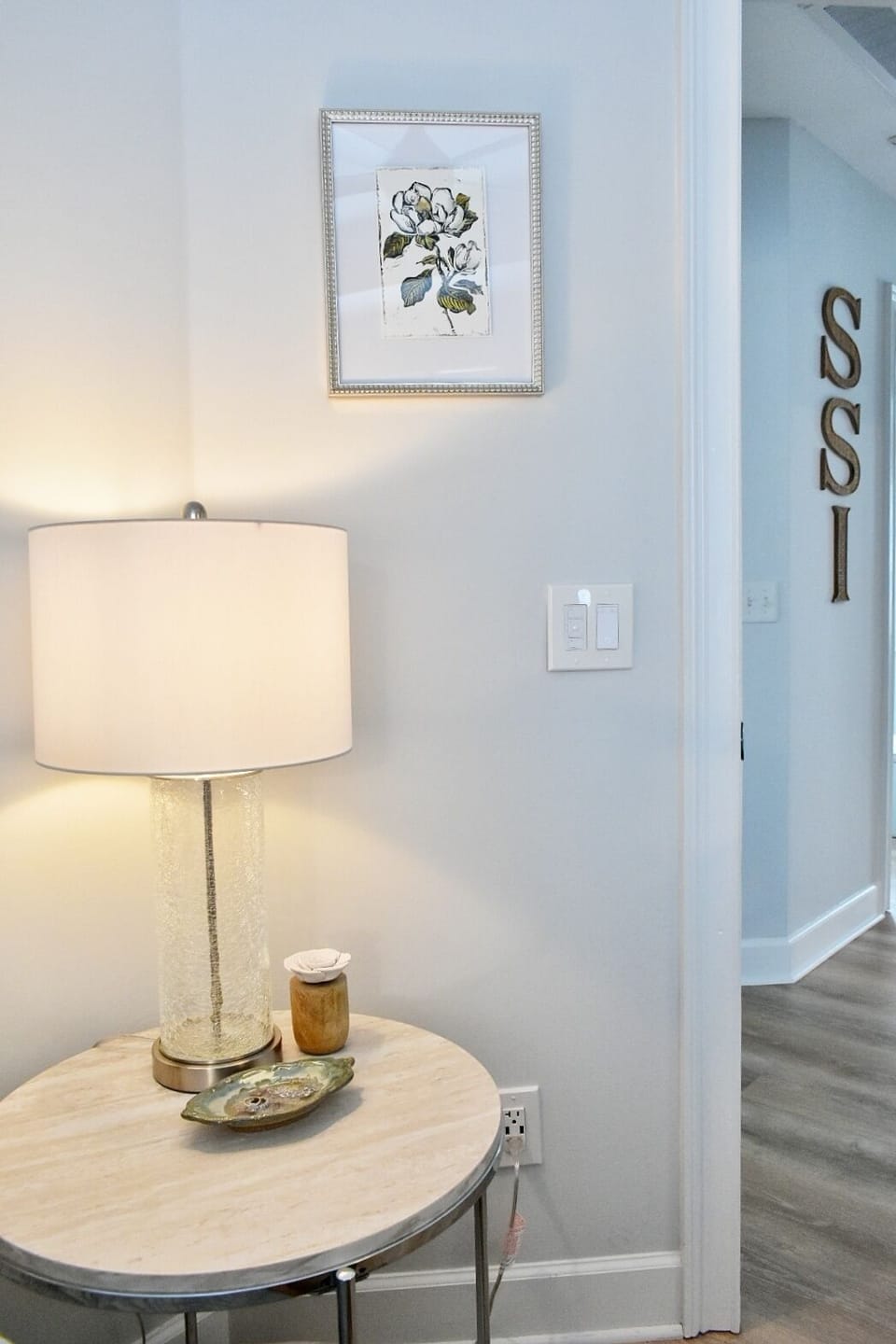 Out the master, follow the hallway down towards the other 2 bedrooms & bath.  