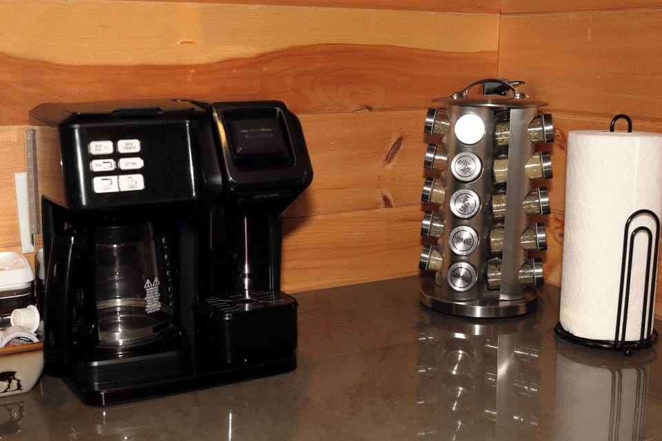 Drip and K cup coffee maker, spice rack