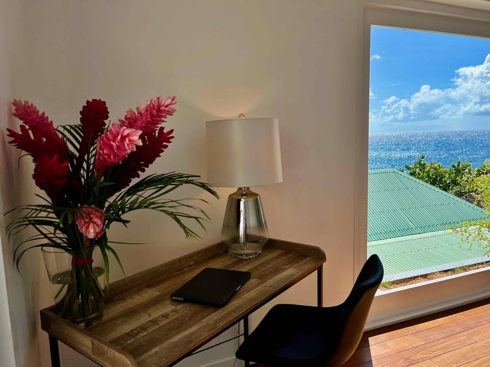 Office of the main room of the villa Maison Rose in Toiny. Wifi with optical fiber.