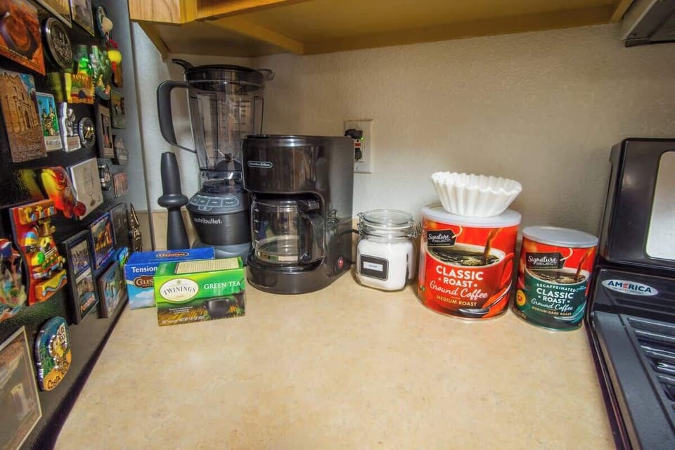 Coffee Station with Coffee, Decaf, Tea, Sugar, and Creamer