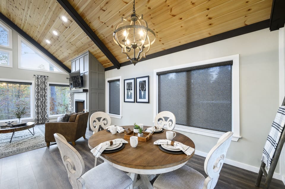 The formal dining table seats 4.