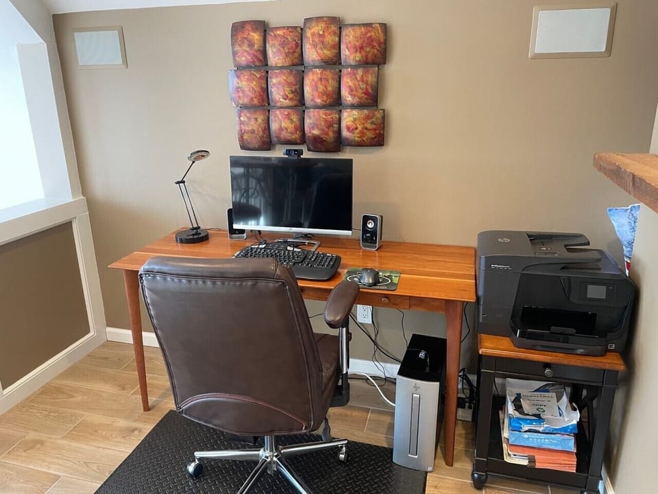 Dedicated work space in loft. Desktop computer and printer. Complimentary wi-fi.