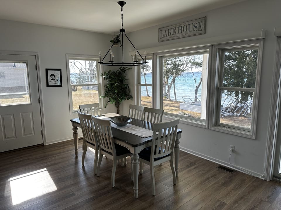 Dining room with new flooring.