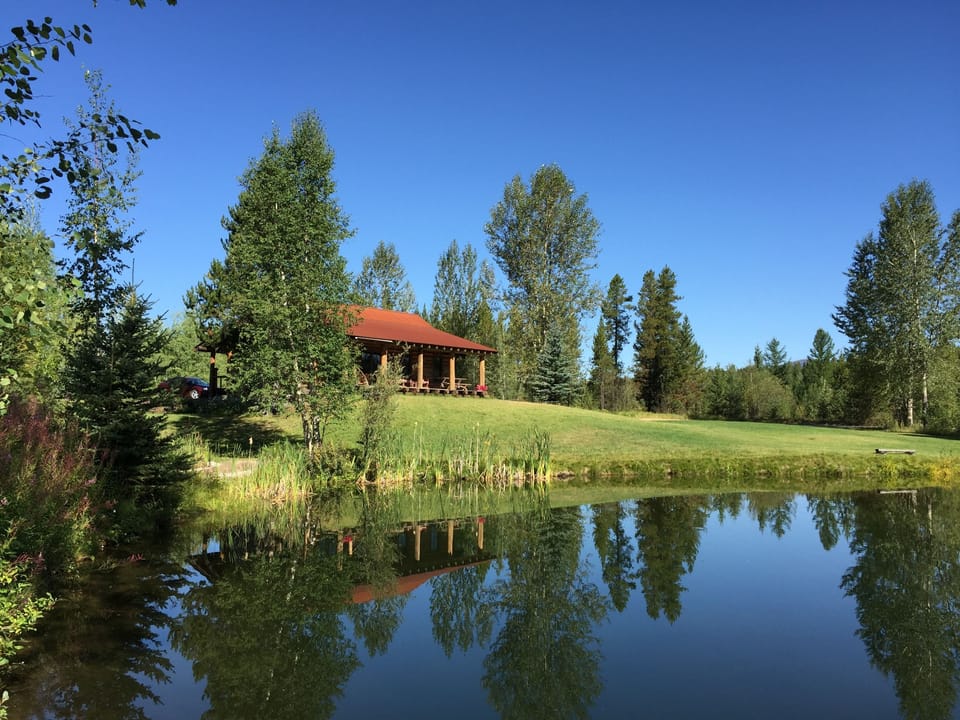 View from the pond up to the Cabin