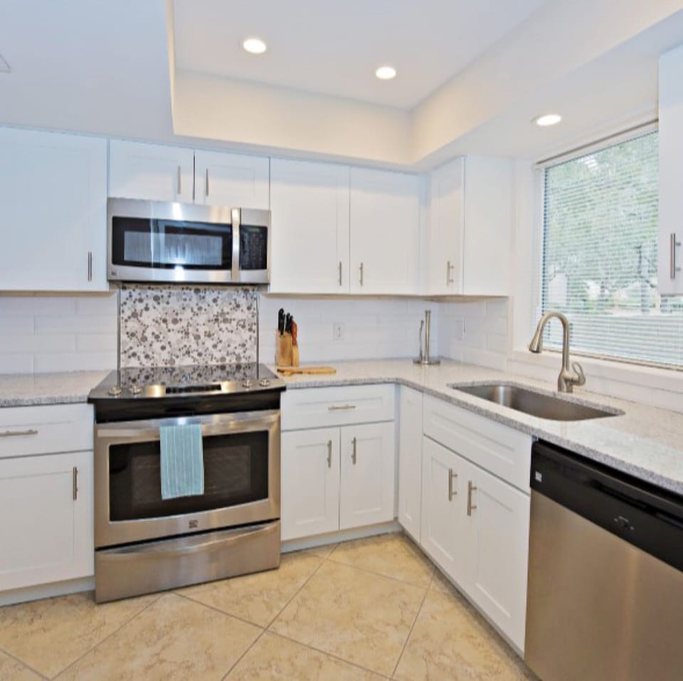 Fully stocked kitchen with everything you need to make meals.
