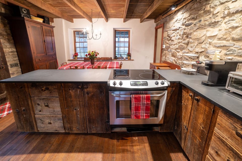 The kitchen with barn wood cabinets
