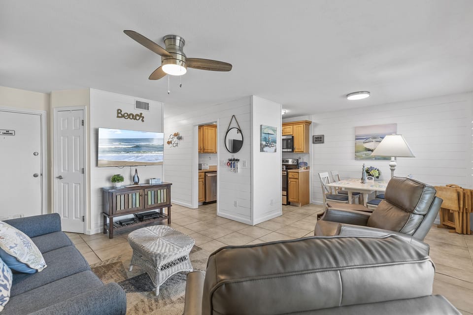 Living Room, Dining, and Kitchen Area