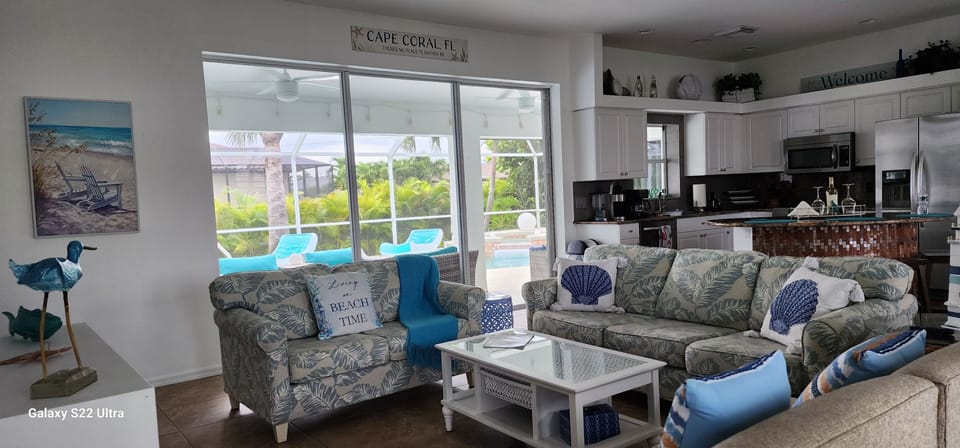 Living room and kitchen.