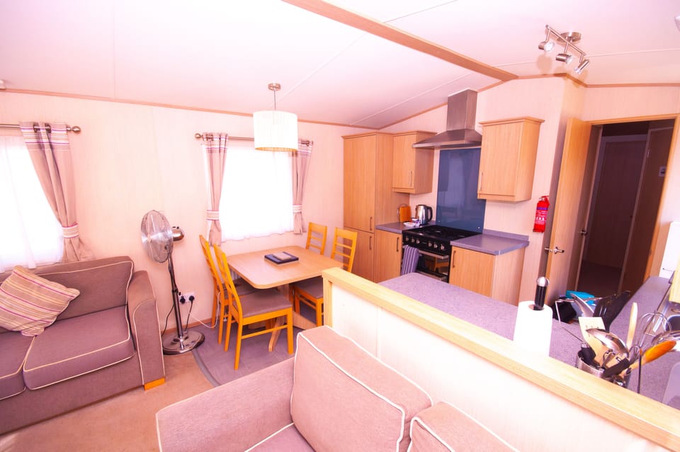 Kitchen with gas over and hobs
