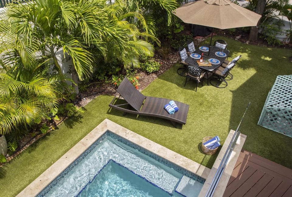 Private pool and backyard