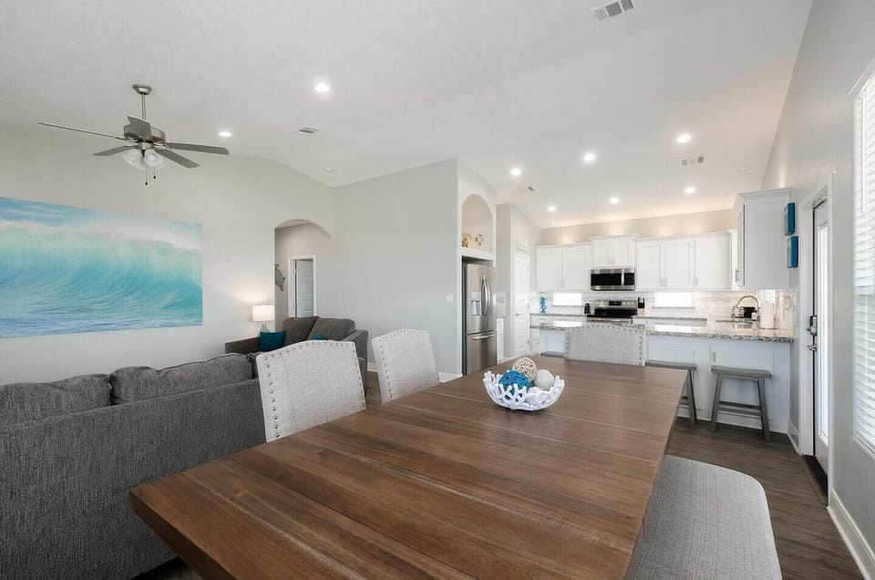 Gather around the dining table for family meals, games, and puzzles—all provided for your enjoyment.