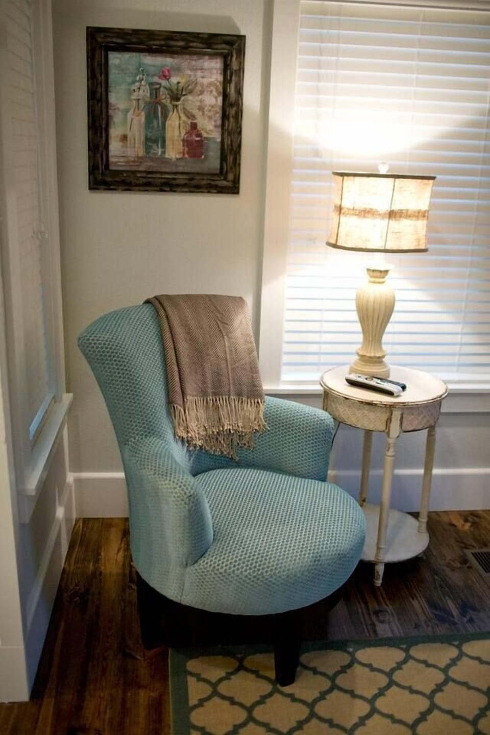 chair in living room of farmhouse cottage rental near Mena Arkansas