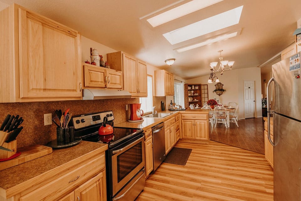 Coffee supplies and basic pantry items are provided. 