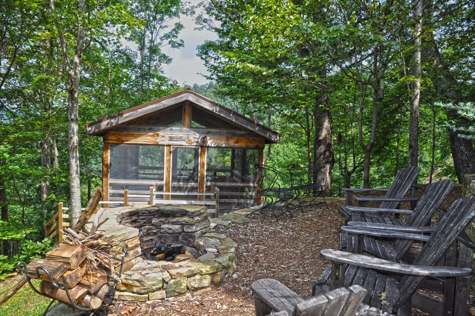 View of the Treetop Pavilion from the fire pit