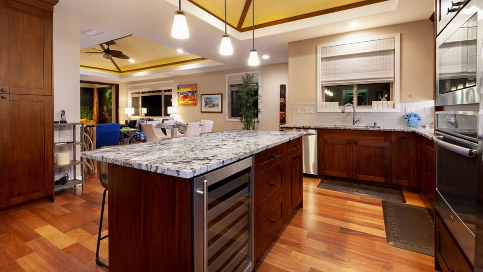 Gourmet Kitchen with Built-in wine fridge in large island