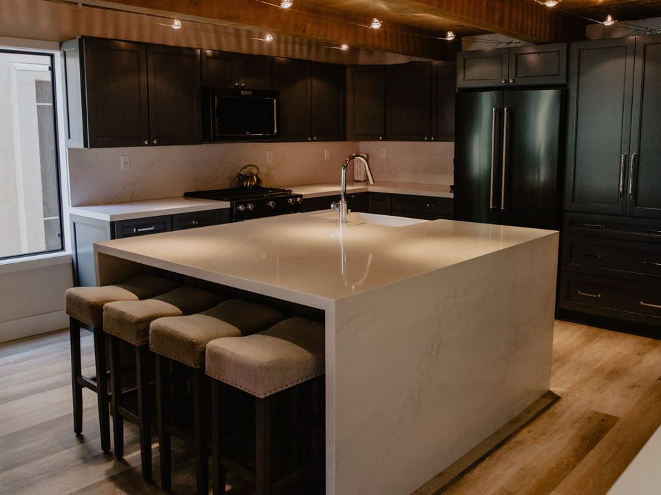 Large custom waterfall island 