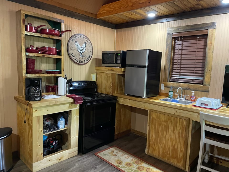 Kitchen area for indoor cooking.