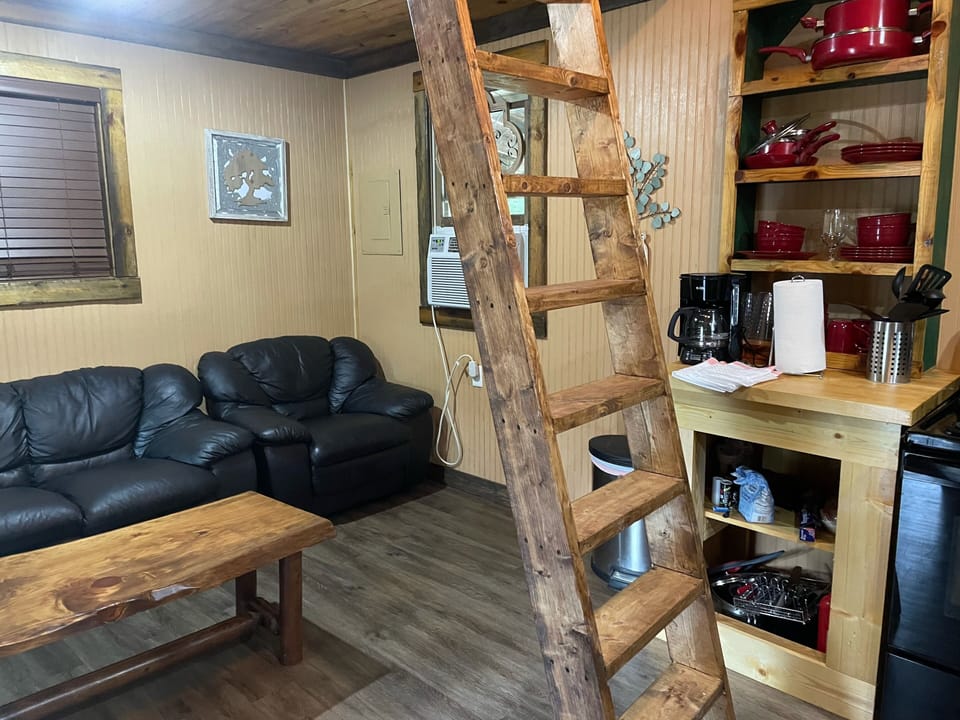 Ladder for loft area with two twin mattresses 