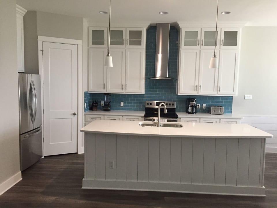 The kitchen has seating room for 6 people.