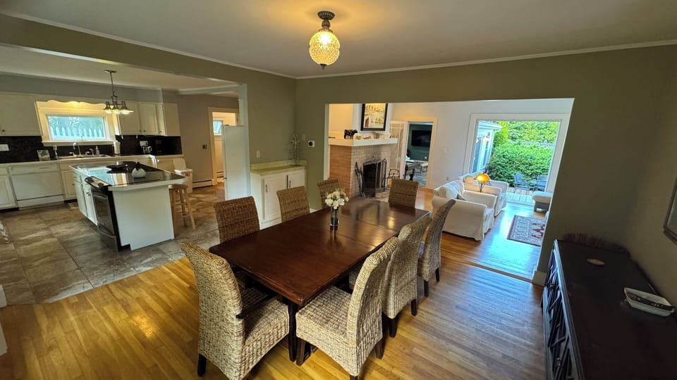 Dining, kitchen and living room
