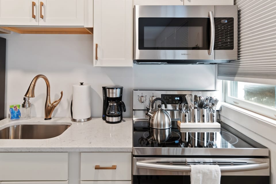 Full size range, oven, and microwave