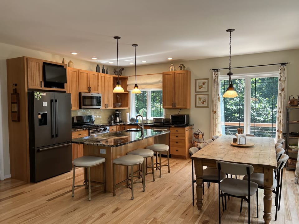 The large kitchen is renovated and stocked for cooks of all levels