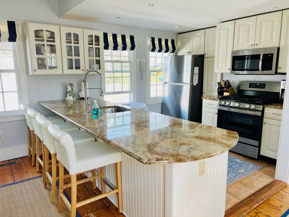 Kitchen with granite countertops, new appliances, keurig and drip coffee makers
